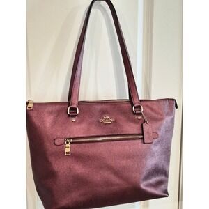 Coach Gallery Tote Metallic Dark Berry Purple Crossgrain Leather Bag F87684